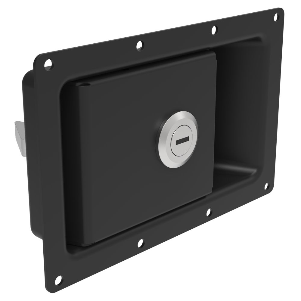 Southco Push-to-Close Latch, Large Pivot Pawl Size, Locking, Weld Mount, 23.4mm (.92 in) Grip, Steel, Powder Coated, Black