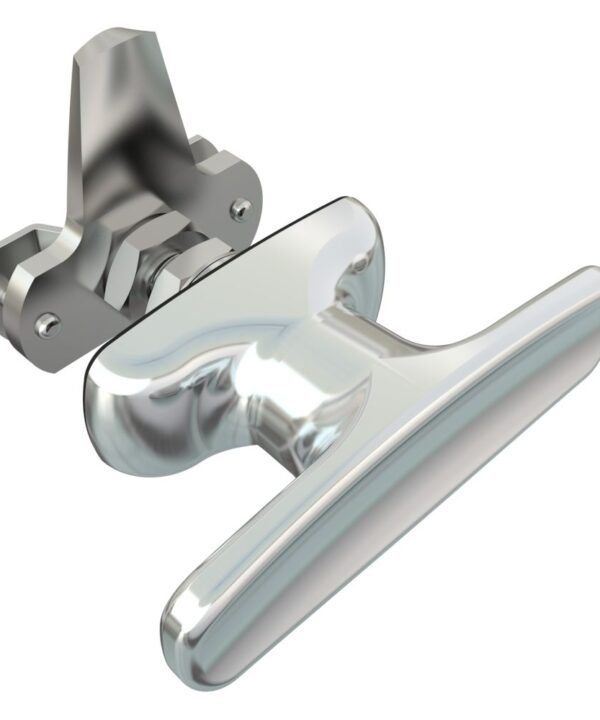Southco Cam Latch T-Handle, Turn Clockwise to Latch / Lock, Short Cam, Zinc Alloy, Chrome Plated, Polished