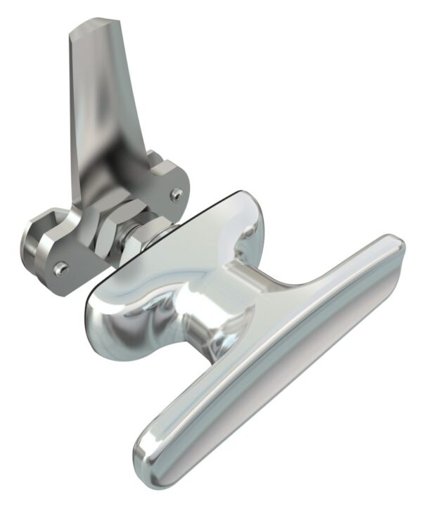 Southco Cam Latch T-Handle, Turn Clockwise to Latch / Lock, Long Cam, Zinc Alloy, Chrome Plated, Polished