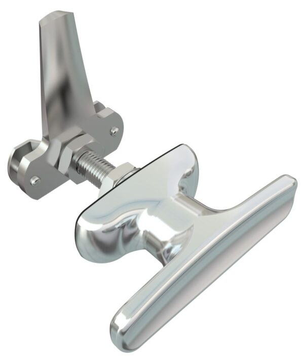 Southco Cam Latch T-Handle, Turn Clockwise to Latch / Lock, Long Cam, Zinc Alloy, Chrome Plated, Polished