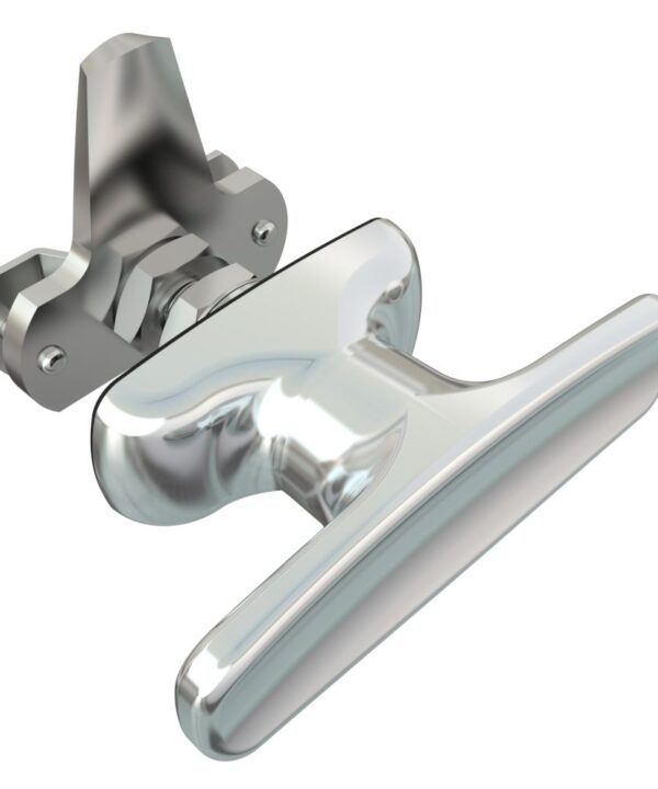 Southco Cam Latch T-Handle, Turn Counterclockwise to Latch / Lock, Short Cam, Zinc Alloy, Chrome Plated, Polished