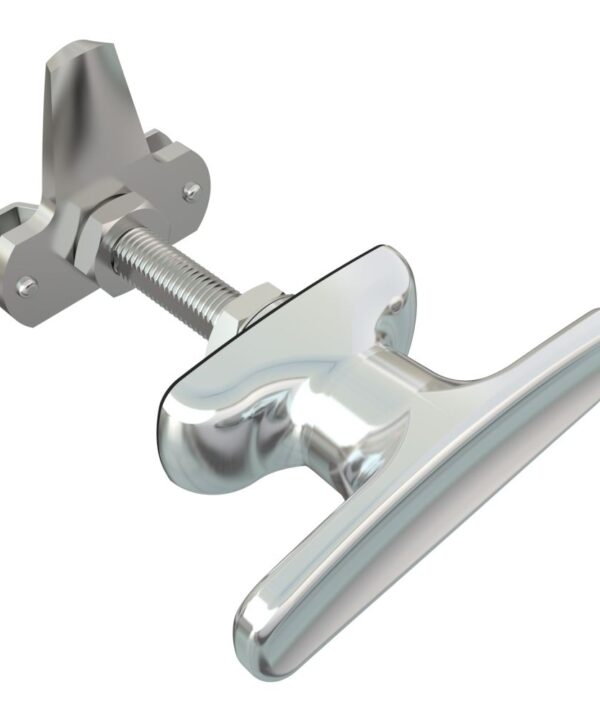 Southco Cam Latch T-Handle, Turn Counterclockwise to Latch / Lock, Short Cam, Zinc Alloy, Chrome Plated, Polished
