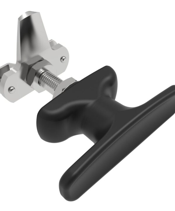 Southco Cam Latch T-Handle, Turn Counterclockwise to Latch / Lock, Short Cam, Zinc Alloy, Powder Coat, Black