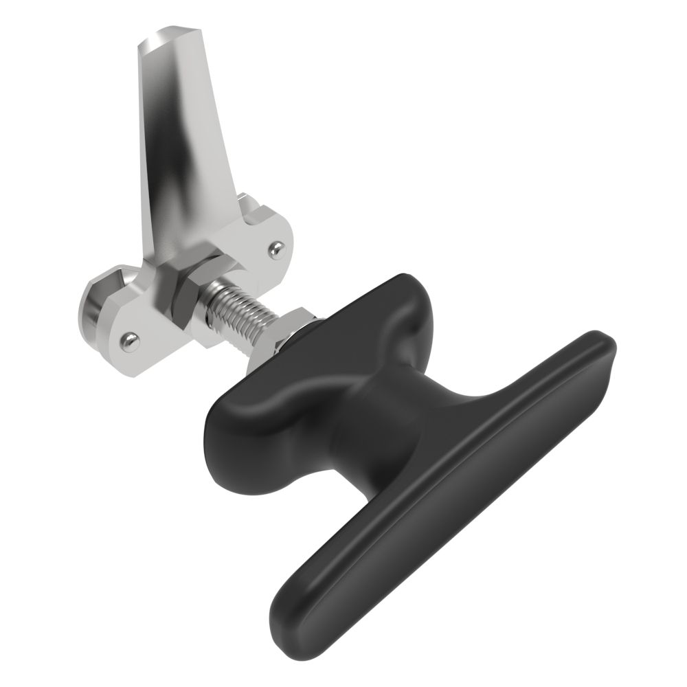 Southco Cam Latch T-Handle, Turn Counterclockwise to Latch / Lock, Long Cam, Zinc Alloy, Powder Coat, Black