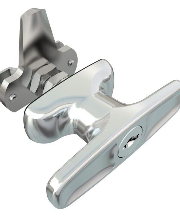Southco Cam Latch T-Handle, Turn Clockwise to Latch / Lock, Short Cam, Zinc Alloy, Chrome Plated, Polished