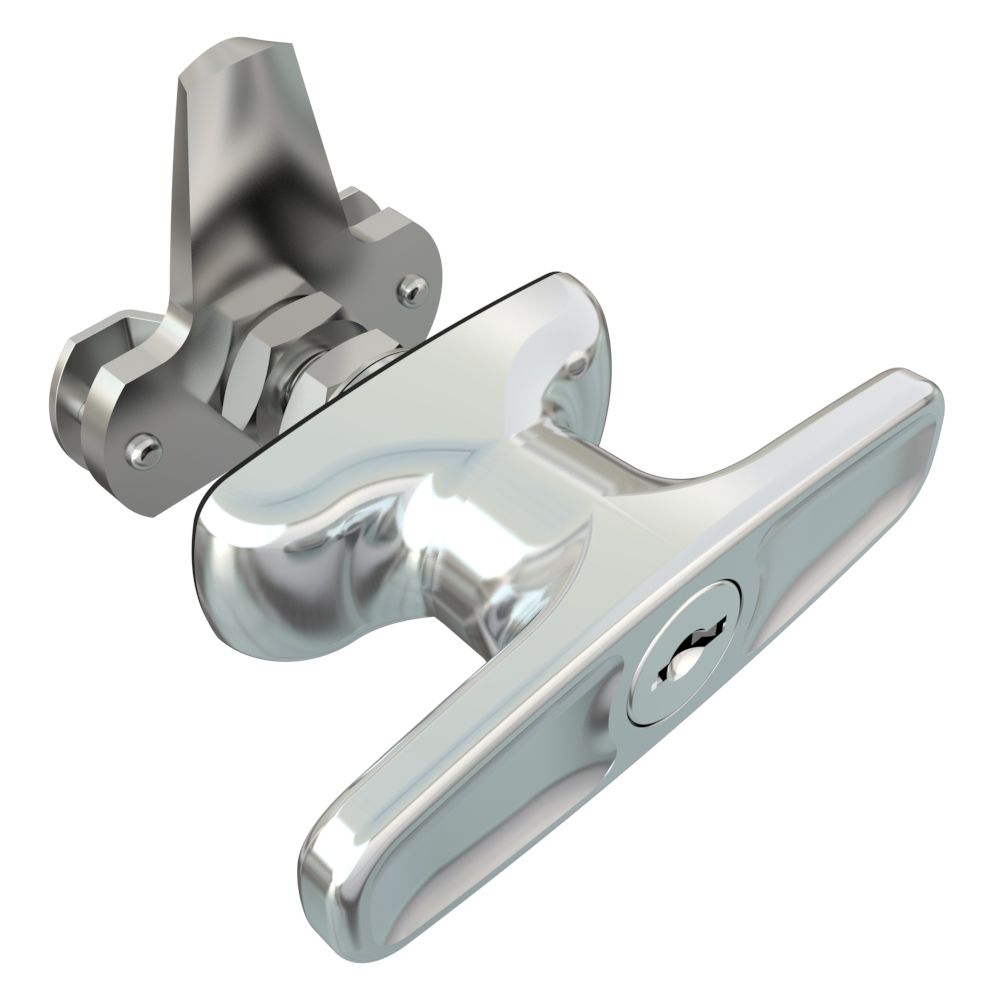 Southco Cam Latch T-Handle, Turn Clockwise to Latch / Lock, Short Cam, Zinc Alloy, Chrome Plated, Polished