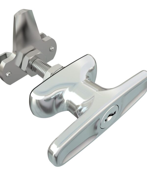 Southco Cam Latch T-Handle, Turn Clockwise to Latch / Lock, Short Cam, Zinc Alloy, Chrome Plated, Polished