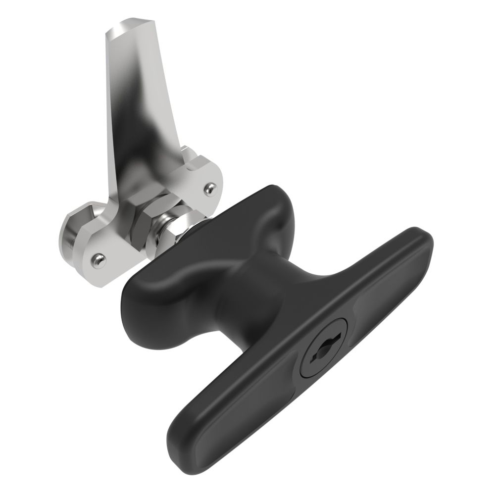 Southco Cam Latch T-Handle, Turn Clockwise to Latch / Lock, Long Cam, Zinc Alloy, Powder Coat, Black