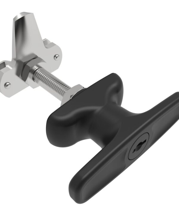 Southco Cam Latch T-Handle, Turn Clockwise to Latch / Lock, Short Cam, Zinc Alloy, Powder Coat, Black
