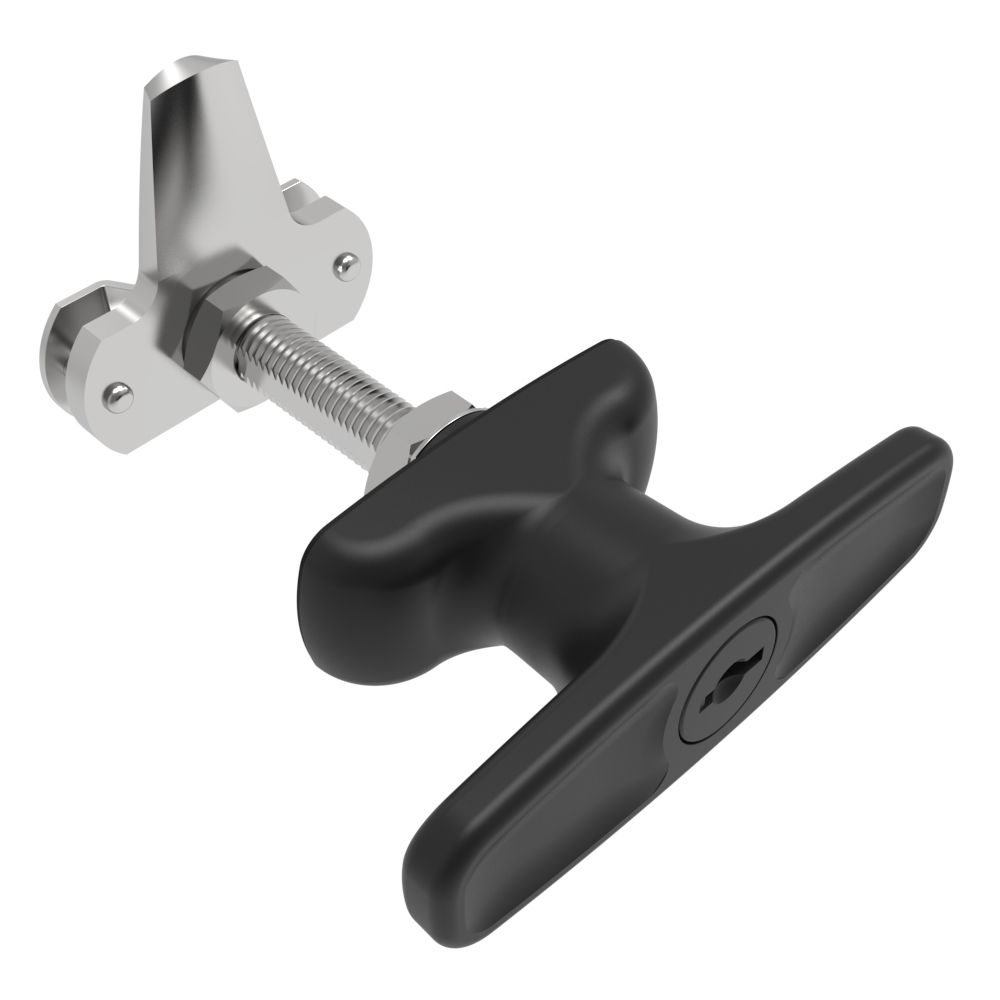 Southco Cam Latch T-Handle, Turn Clockwise to Latch / Lock, Short Cam, Zinc Alloy, Powder Coat, Black