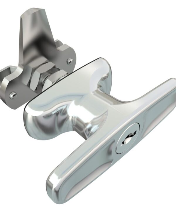 Southco Cam Latch T-Handle, Turn Counterclockwise to Latch / Lock, Short Cam, Zinc Alloy, Chrome Plated, Polished