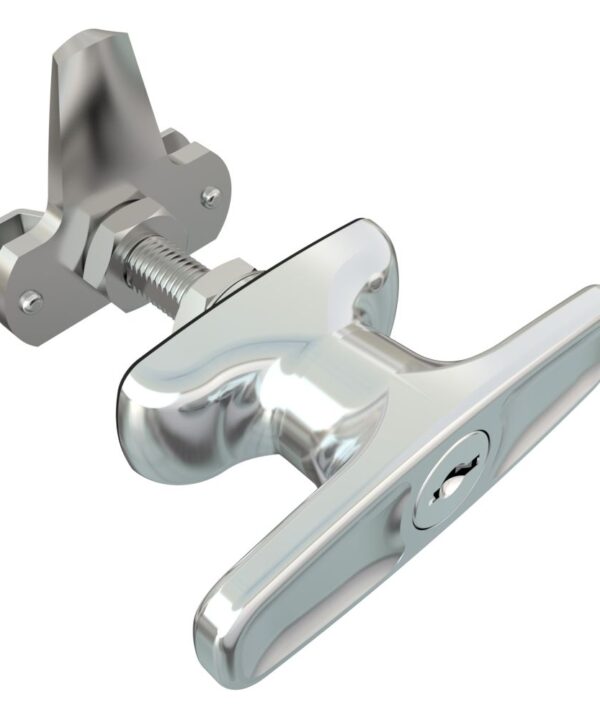 Southco Cam Latch T-Handle, Turn Counterclockwise to Latch / Lock, Short Cam, Zinc Alloy, Chrome Plated, Polished