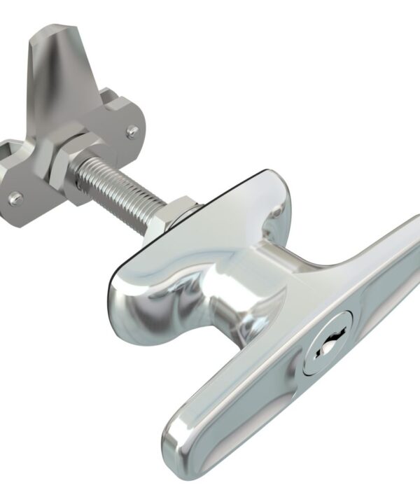 Southco Cam Latch T-Handle, Turn Counterclockwise to Latch / Lock, Short Cam, Zinc Alloy, Chrome Plated, Polished
