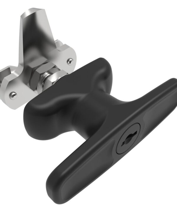 Southco Cam Latch T-Handle, Turn Counterclockwise to Latch / Lock, Short Cam, Zinc Alloy, Powder Coat, Black