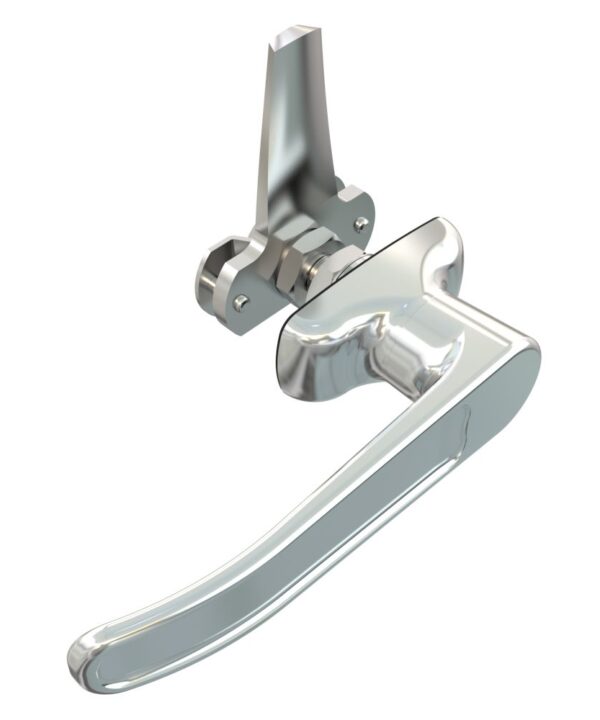 Southco Cam Latch L-Handle, Turn Counterclockwise to Latch / Lock, Long Cam, Zinc Alloy, Chrome Plated, Polished