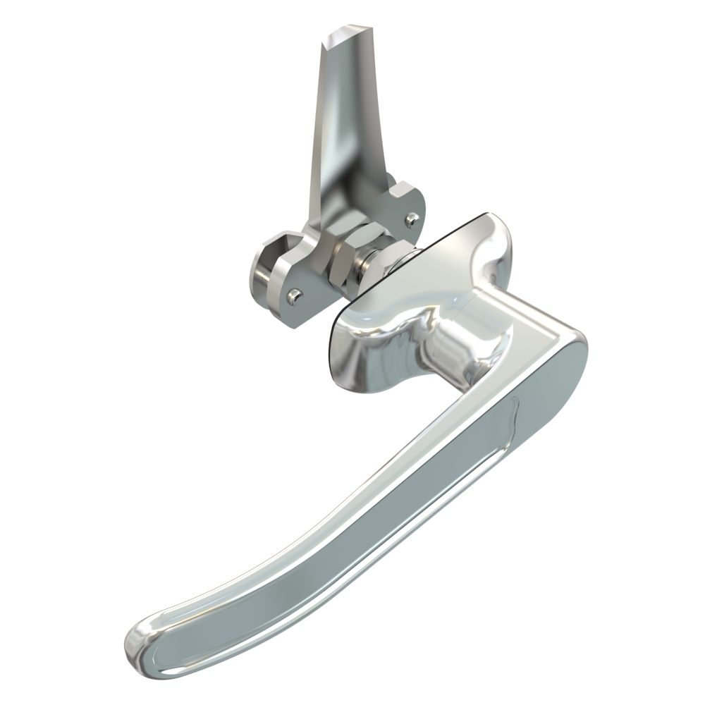 Southco Cam Latch L-Handle, Turn Counterclockwise to Latch / Lock, Long Cam, Zinc Alloy, Chrome Plated, Polished