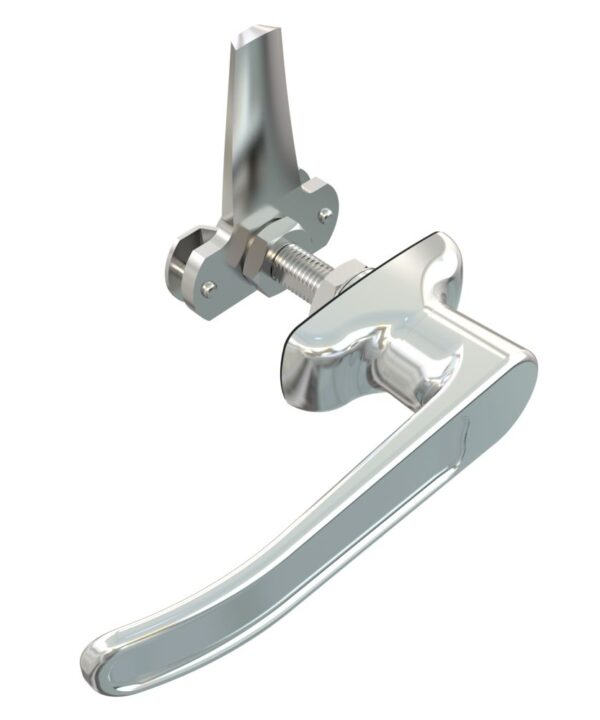 Southco Cam Latch L-Handle, Turn Counterclockwise to Latch / Lock, Long Cam, Zinc Alloy, Chrome Plated, Polished