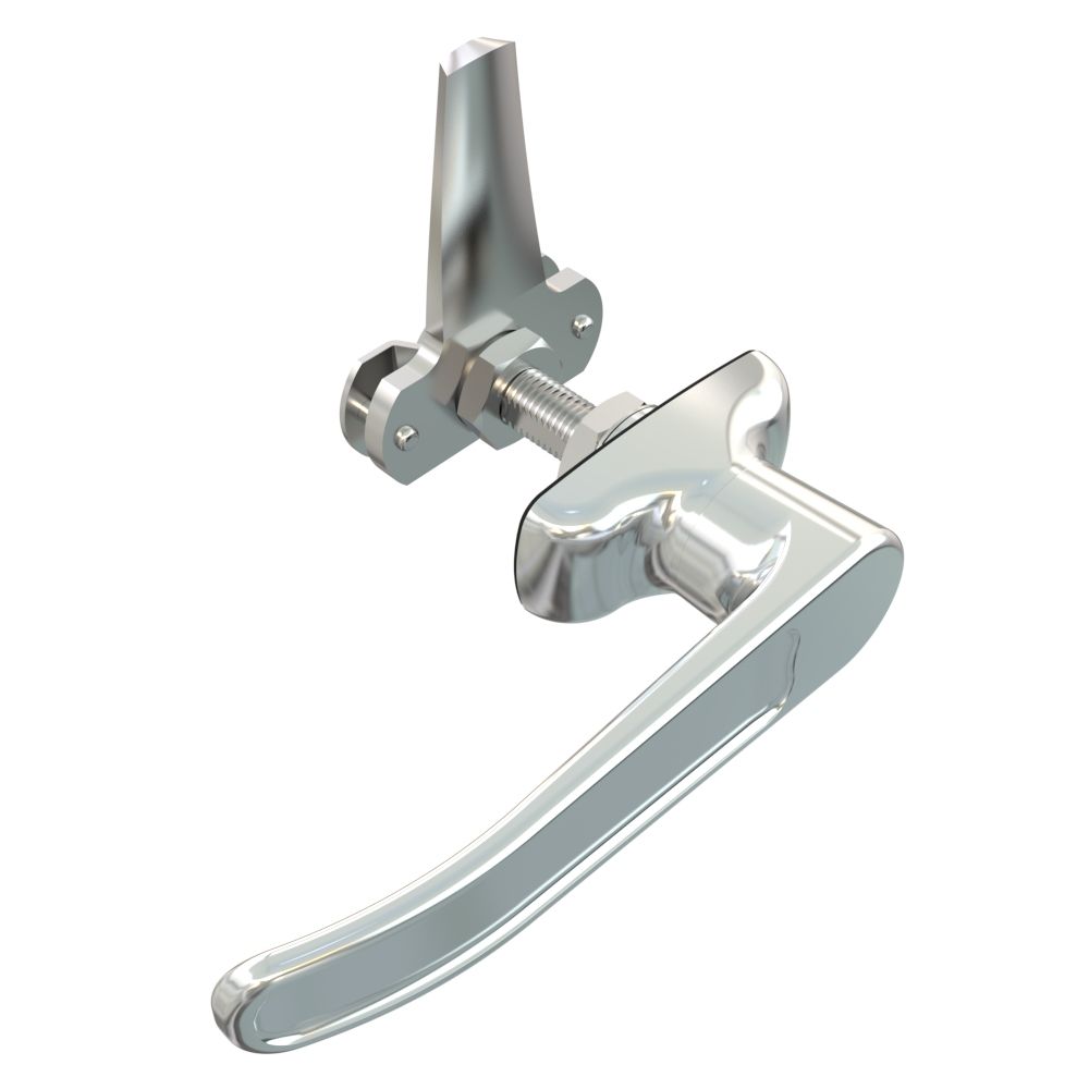 Southco Cam Latch L-Handle, Turn Counterclockwise to Latch / Lock, Long Cam, Zinc Alloy, Chrome Plated, Polished