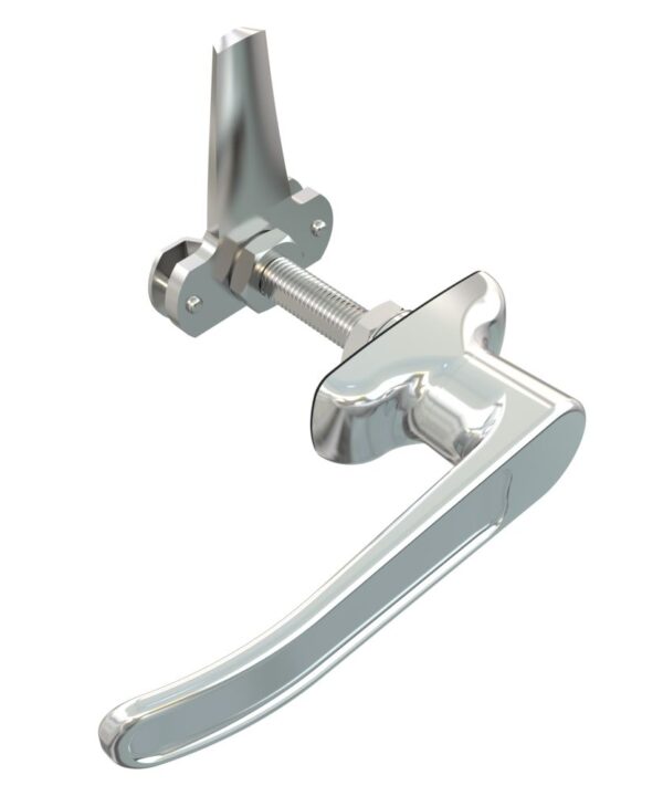 Southco Cam Latch L-Handle, Turn Counterclockwise to Latch / Lock, Long Cam, Zinc Alloy, Chrome Plated, Polished