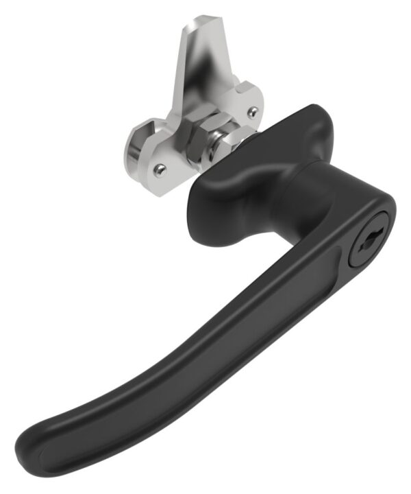 Southco Cam Latch L-Handle, Turn Clockwise to Latch / Lock, Short Cam, Zinc Alloy, Powder Coat, Black