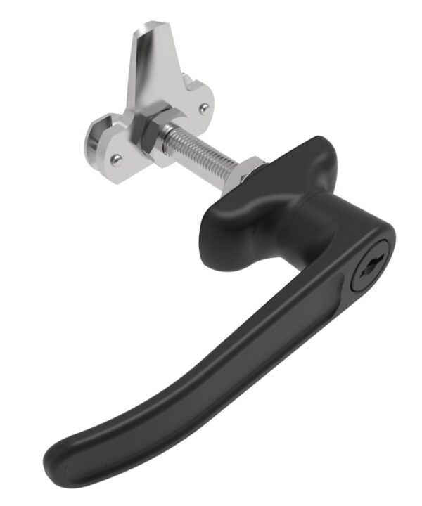 Southco Cam Latch L-Handle, Turn Clockwise to Latch / Lock, Short Cam, Zinc Alloy, Powder Coat, Black