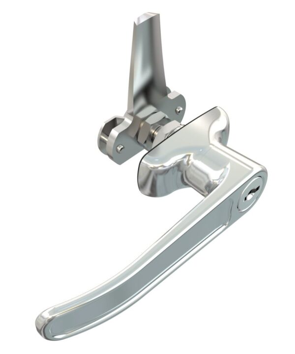 Southco Cam Latch L-Handle, Turn Counterclockwise to Latch / Lock, Long Cam, Zinc Alloy, Chrome Plated, Polished