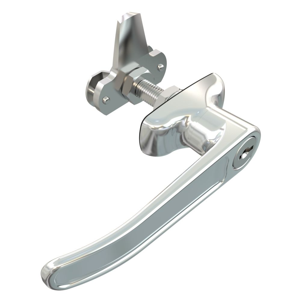 Southco Cam Latch L-Handle, Turn Counterclockwise to Latch / Lock, Short Cam, Zinc Alloy, Chrome Plated, Polished