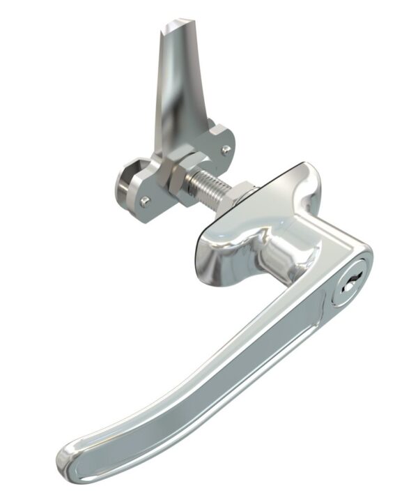 Southco Cam Latch L-Handle, Turn Counterclockwise to Latch / Lock, Long Cam, Zinc Alloy, Chrome Plated, Polished