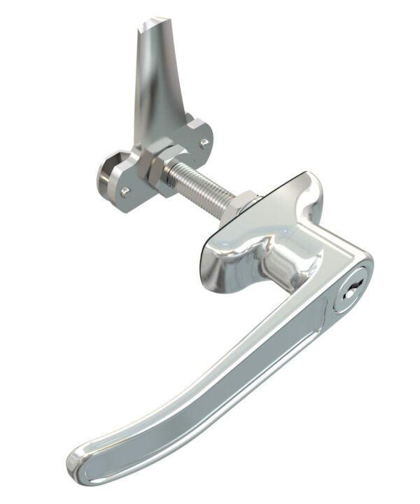 Southco Cam Latch L-Handle, Turn Counterclockwise to Latch / Lock, Long Cam, Zinc Alloy, Chrome Plated, Polished