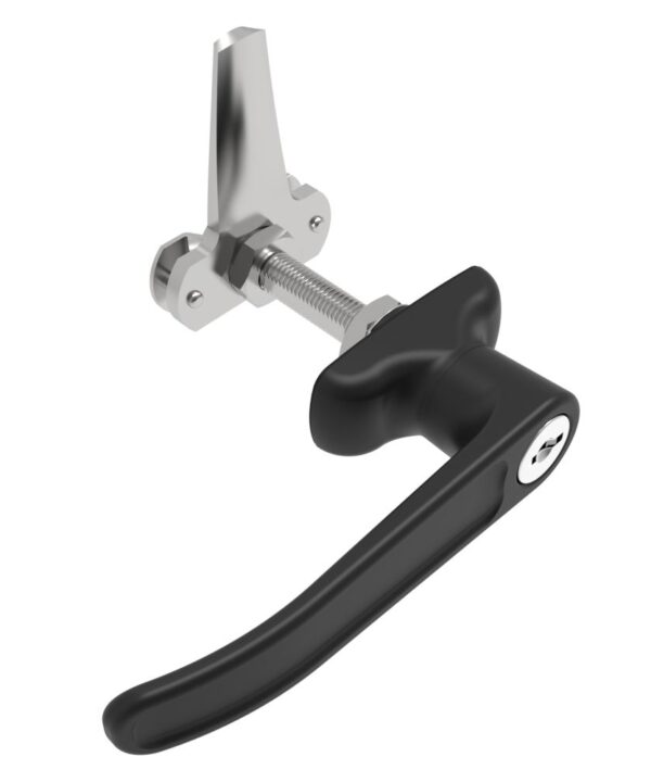 Southco Cam Latch L-Handle, Turn Counterclockwise to Latch / Lock, Long Cam, Zinc Alloy, Powder Coat, Black