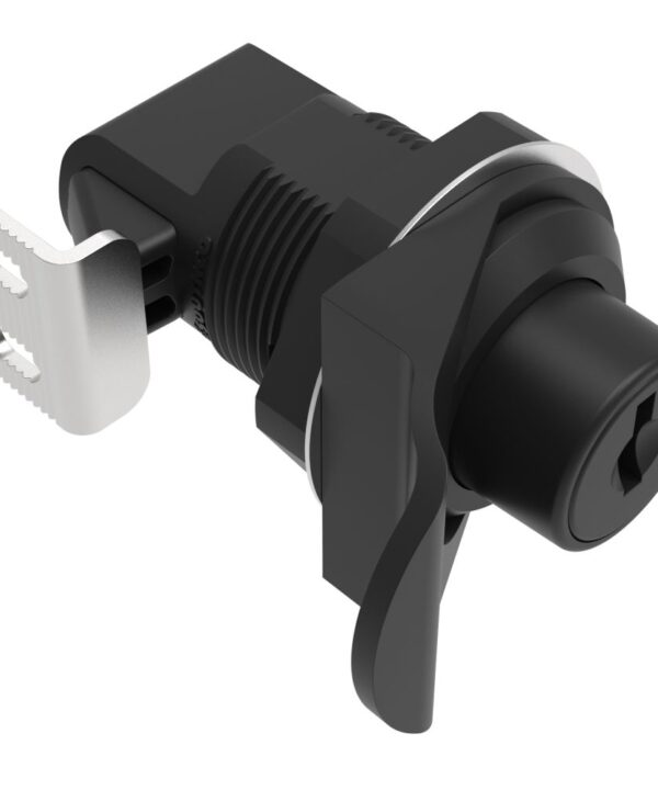 Southco Push-to-Close Latch, Push Button, Key Locking, Pull Tab In Line With Latching Pawl, Plastic, Black