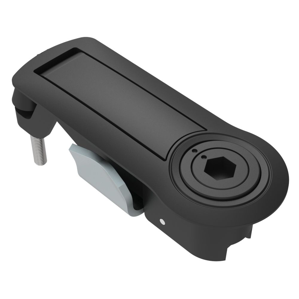 Southco Compression Latch, Lever Latch, Auto Relock, 8 mm Hex Recess, 1-5mm Panel, 1-18mm Grip, Not Sealed, Zinc Alloy, Powder Coat, Black