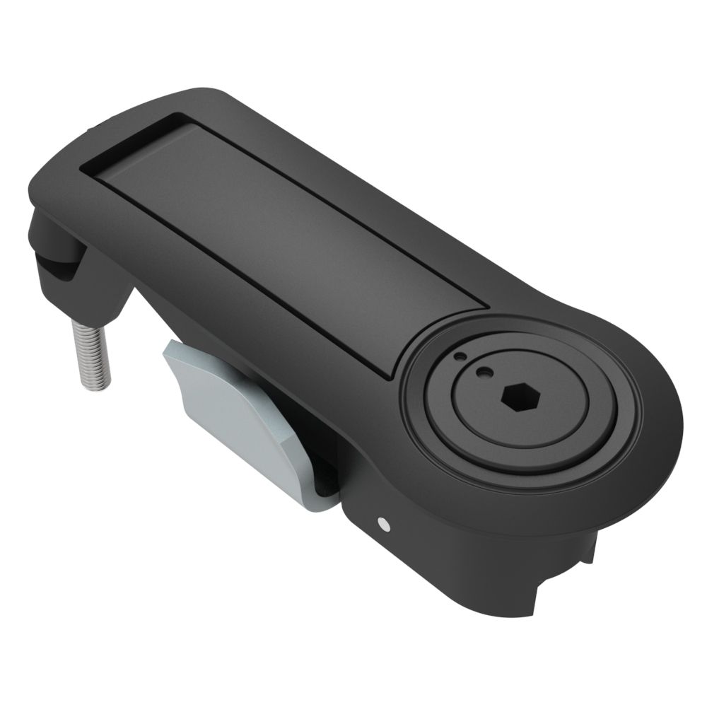 Southco Compression Latch, Lever Latch, Auto Relock, 4 mm Hex Recess, 1-5mm Panel, 1-18mm Grip, Not Sealed, Zinc Alloy, Powder Coat, Black