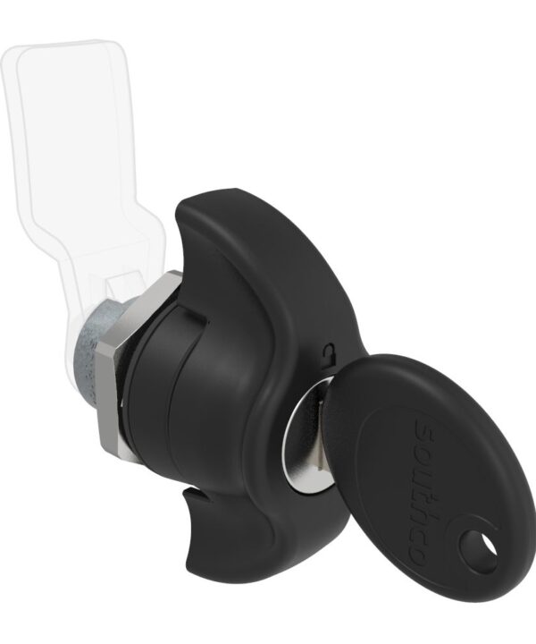 Southco Quarter-Turn Cam Latch, Key Locking (Reversible Key) Wing, Without Cam, Sealed, Zinc Alloy, Powder Coat, Black