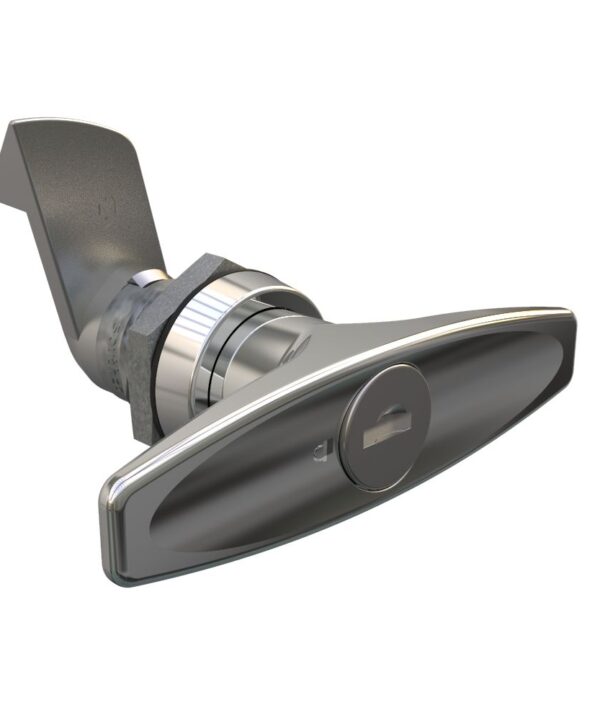 Southco Quarter-Turn Cam Latch, Key Locking (CH751) T-handle, 23mm (.91 in) Grip, Not Sealed, Zinc Alloy, Chrome Plated, Bright