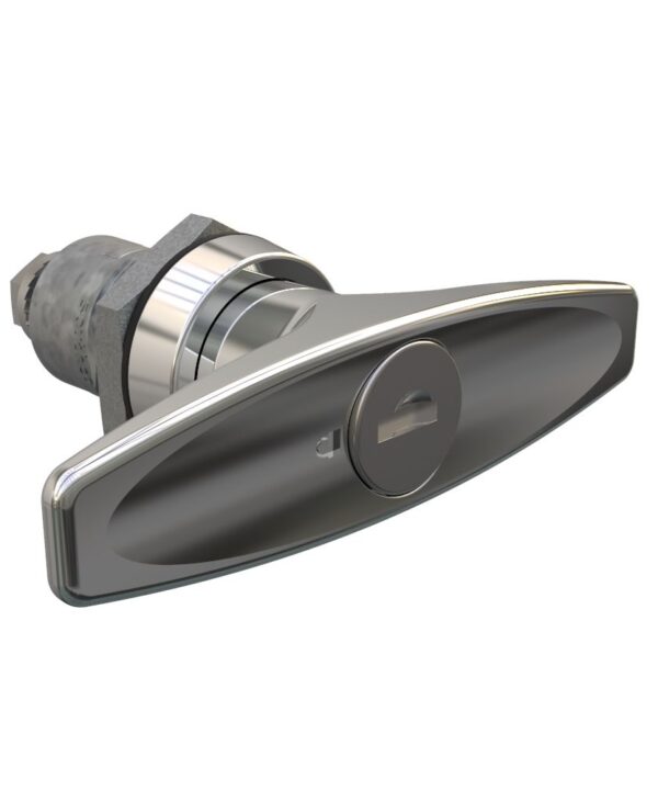 Southco Quarter-Turn Cam Latch, Key Locking (CH751) T-handle, Spring-return Actuator, Not Sealed, Zinc Alloy, Chrome Plated, Bright