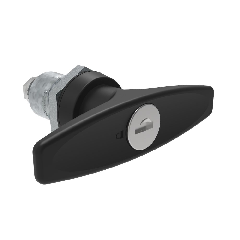 Southco Quarter-Turn Cam Latch, Key Locking (CH751) T-handle, Spring-return Actuator, Not Sealed, Zinc Alloy, Powder Coat, Black