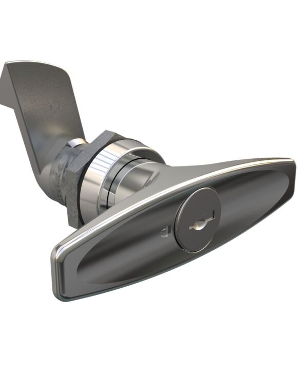 Southco Quarter-Turn Cam Latch, Key Locking (Reversible Key) T-handle, 23mm (.91 in) Grip, Not Sealed, Zinc Alloy, Chrome Plated, Bright