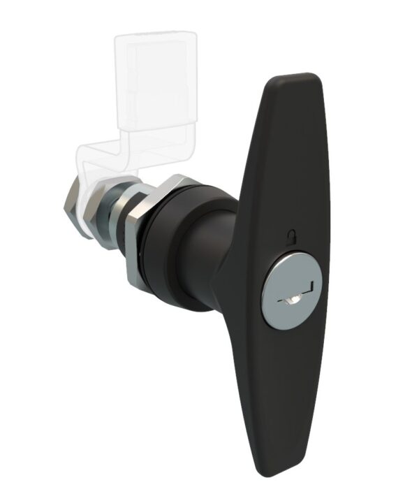 Southco QUARTER-TURN CAM LATCH, ADJUSTABLE GRIP, KEY-LOCKING (R001) T-HANDLE, WITHOUT CAM, SEALED, ZINC ALLOY, POWDER COAT, BLACK