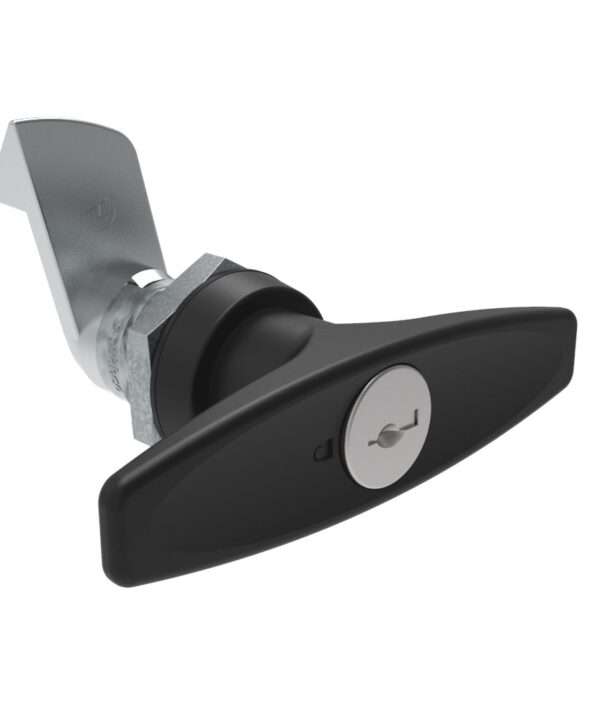 Southco Quarter-Turn Cam Latch, Key Locking (Reversible Key) T-handle, 23mm (.91 in) Grip, Not Sealed, Zinc Alloy, Powder Coat, Black