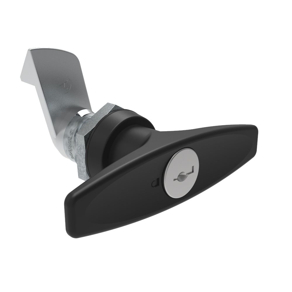 Southco Quarter-Turn Cam Latch, Key Locking (Reversible Key) T-handle, 23mm (.91 in) Grip, Not Sealed, Zinc Alloy, Powder Coat, Black