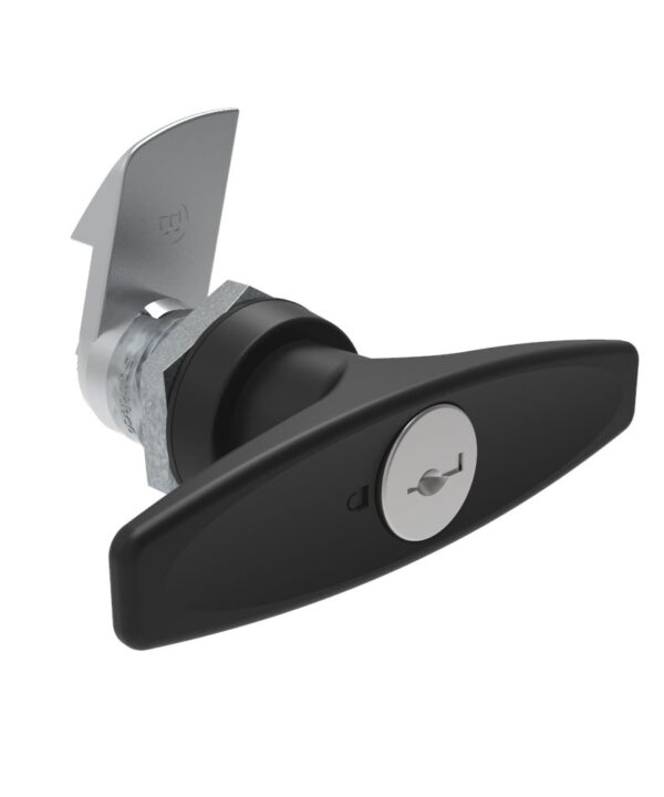 Southco Quarter-Turn Cam Latch, Key Locking (Reversible Key) T-handle, 23mm (.91 in) Grip, Not Sealed, Zinc Alloy, Powder Coat, Black