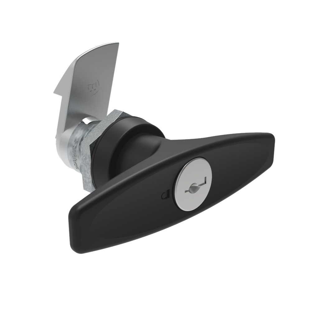 Southco Quarter-Turn Cam Latch, Key Locking (Reversible Key) T-handle, 23mm (.91 in) Grip, Not Sealed, Zinc Alloy, Powder Coat, Black