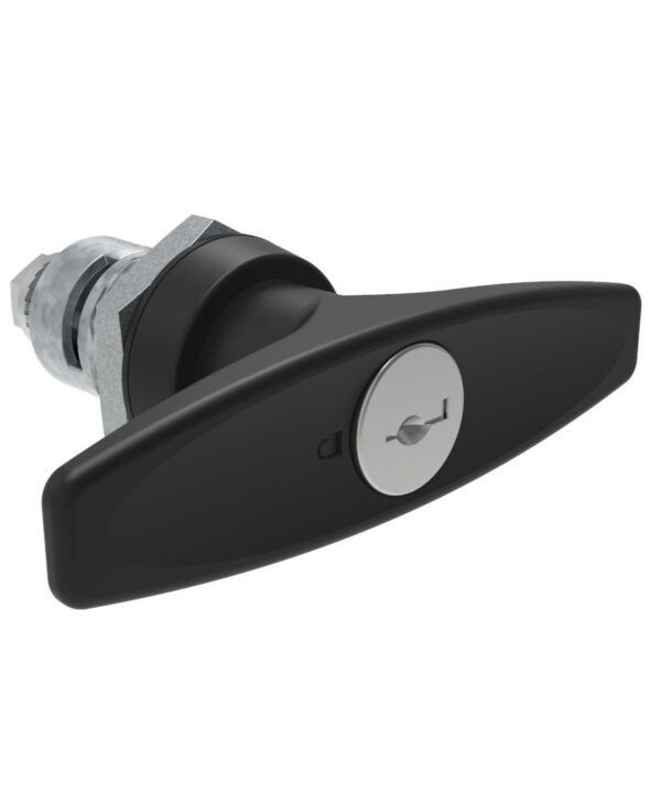 Southco Quarter-Turn Cam Latch, Key Locking (Reversible Key) T-handle, Spring-return Actuator, Not Sealed, Zinc Alloy, Powder Coat, Black