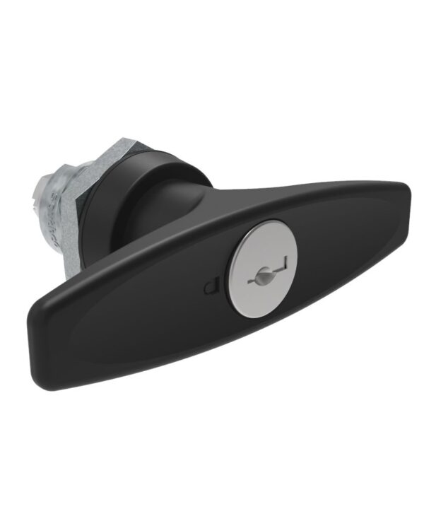 Southco Quarter-Turn Cam Latch, Key Locking (Reversible Key) T-handle, Without Cam, Sealed, Zinc Alloy, Powder Coat, Black