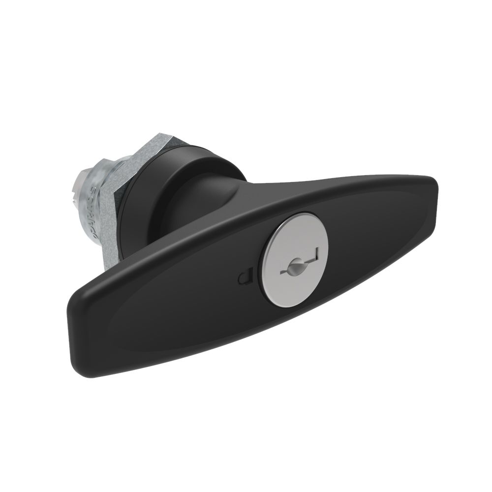 Southco Quarter-Turn Cam Latch, Key Locking (Reversible Key) T-handle, Without Cam, Sealed, Zinc Alloy, Powder Coat, Black