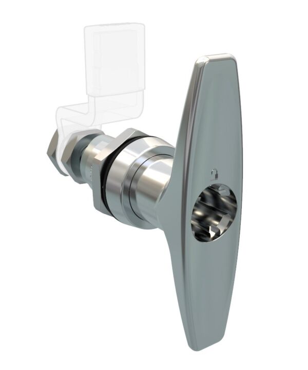 Southco QUARTER-TURN CAM LATCH, ADJUSTABLE GRIP, KEY-LOCKING (WITHOUT LOCK CORE) T-HANDLE, WITHOUT CAM, SEALED, ZINC ALLOY, CHROME PLATED, BRIGHT