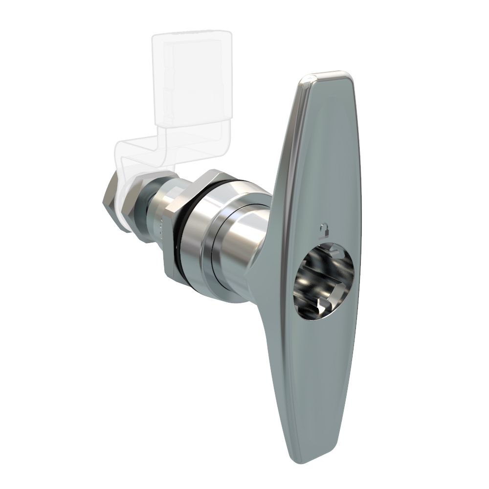 Southco QUARTER-TURN CAM LATCH, ADJUSTABLE GRIP, KEY-LOCKING (WITHOUT LOCK CORE) T-HANDLE, WITHOUT CAM, SEALED, ZINC ALLOY, CHROME PLATED, BRIGHT