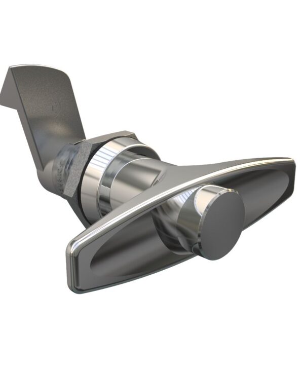 Southco Quarter-Turn Cam Latch, Key Locking (without lock core) T-handle, 23mm (.91 in) Grip, Not Sealed, Zinc Alloy, Chrome Plated, Bright