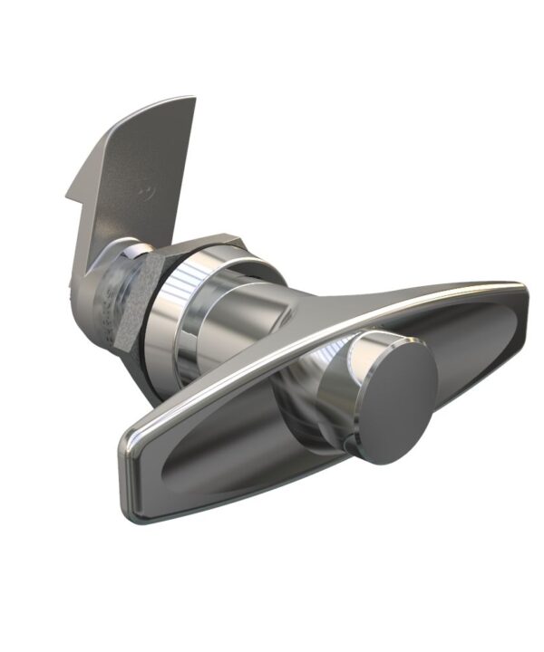 Southco Quarter-Turn Cam Latch, Key Locking (without lock core) T-handle, 23mm (.91 in) Grip, Not Sealed, Zinc Alloy, Chrome Plated, Bright